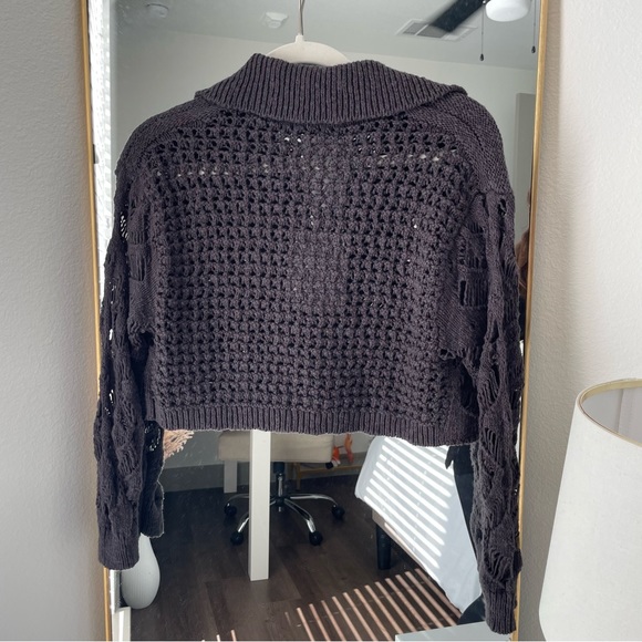 NWT Free People Gray Open Knit Cropped Cardigan - Picture 2 of 3